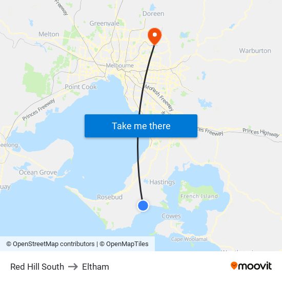 Red Hill South to Eltham map