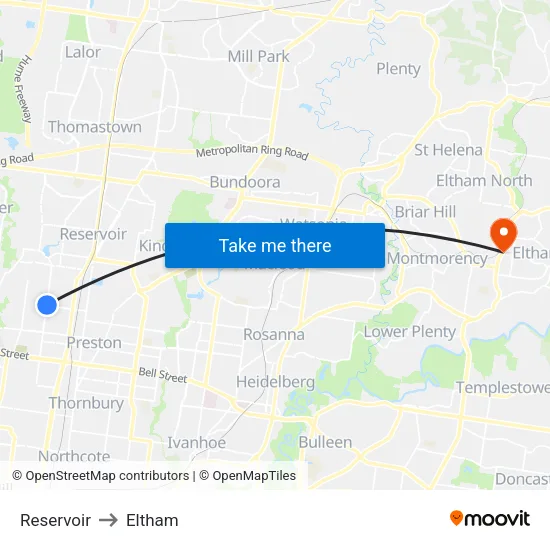 Reservoir to Eltham map