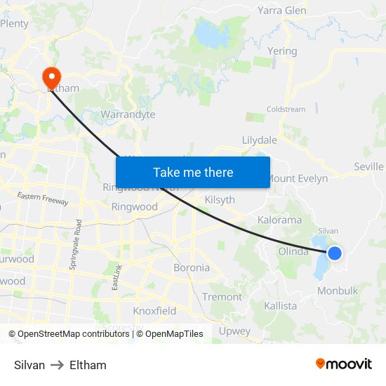 Silvan to Eltham map