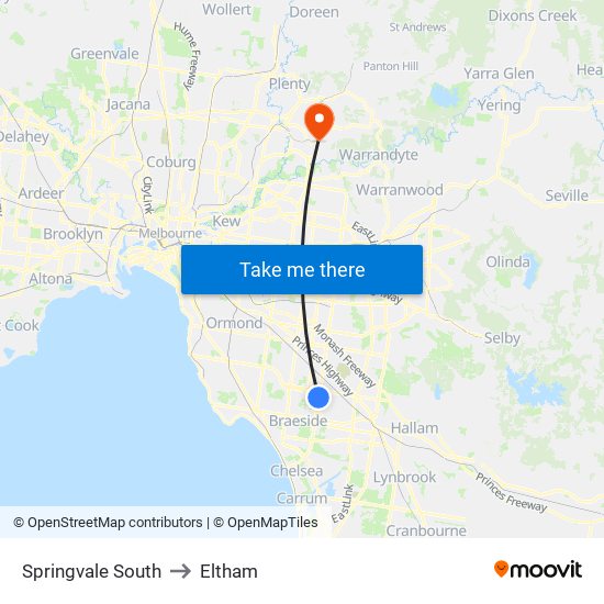 Springvale South to Eltham map