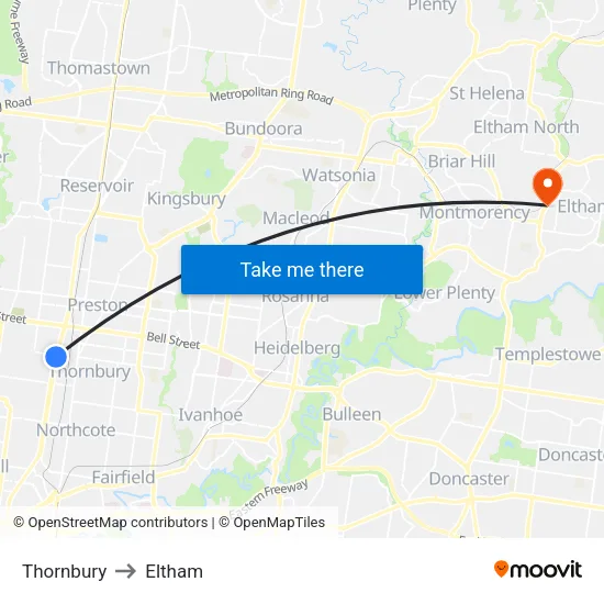 Thornbury to Eltham map
