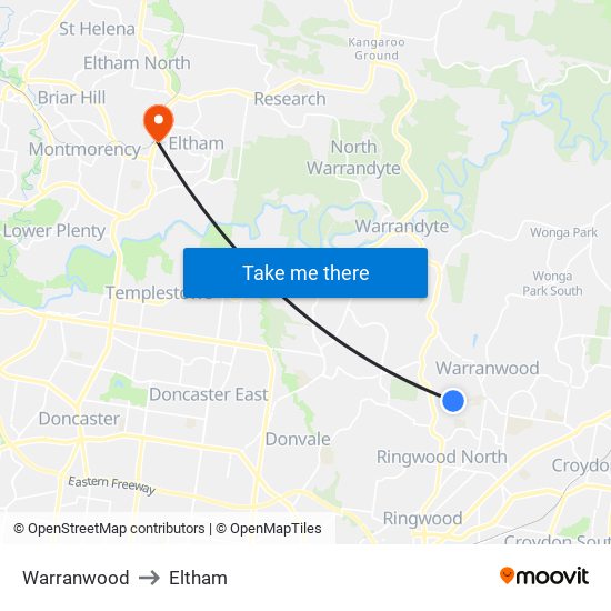 Warranwood to Eltham map