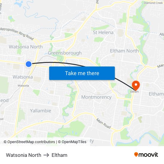 Watsonia North to Eltham map