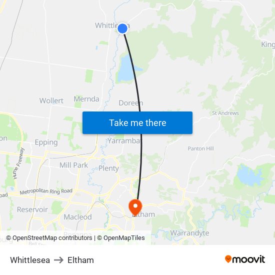 Whittlesea to Eltham map