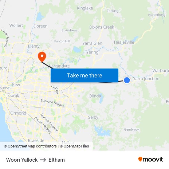 Woori Yallock to Eltham map