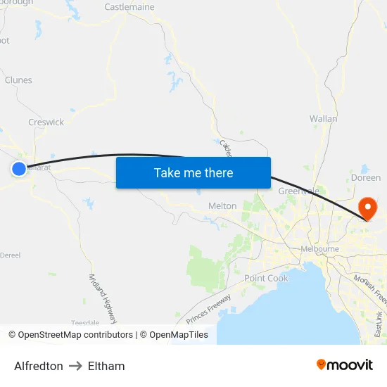 Alfredton to Eltham map