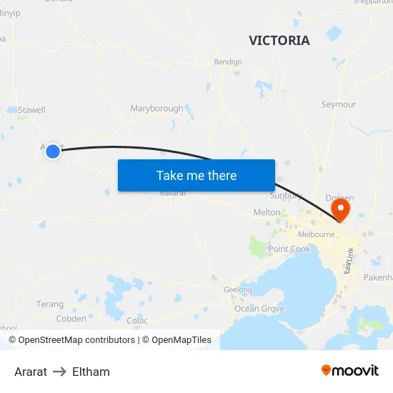 Ararat to Eltham map