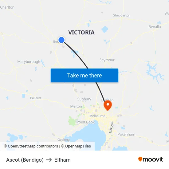 Ascot (Bendigo) to Eltham map