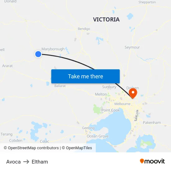 Avoca to Eltham map