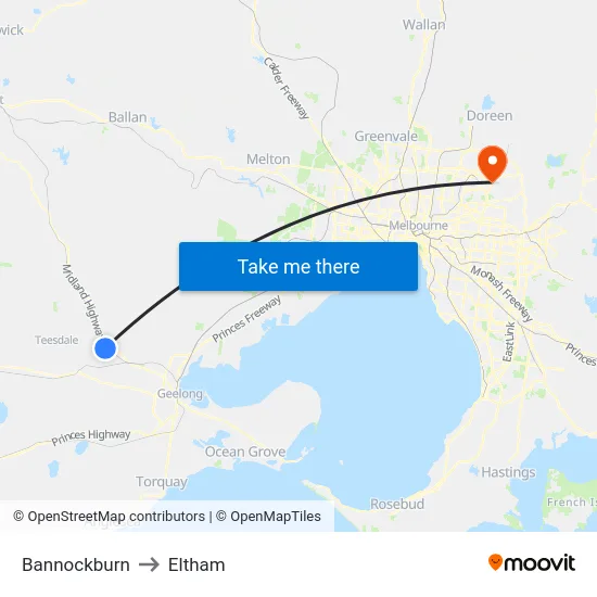 Bannockburn to Eltham map