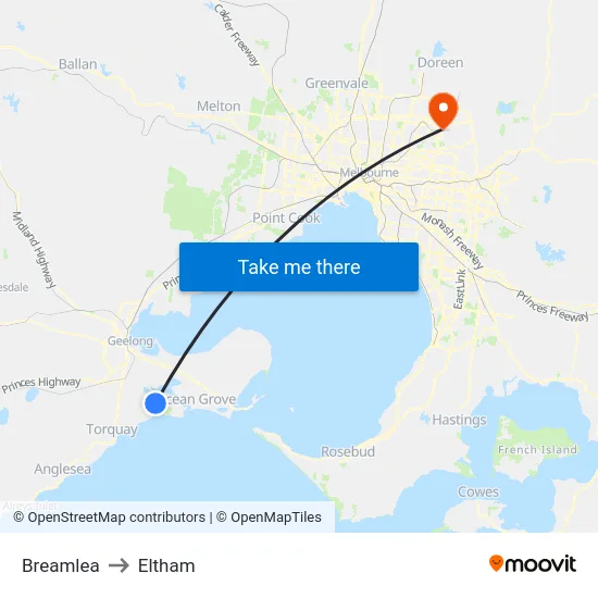 Breamlea to Eltham map