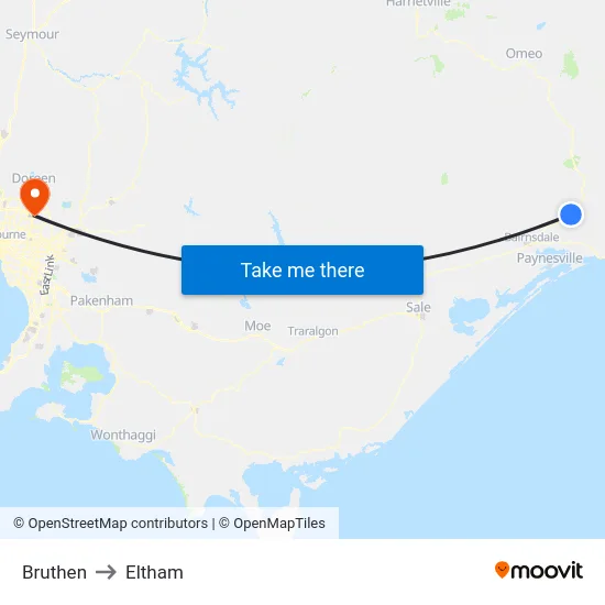 Bruthen to Eltham map