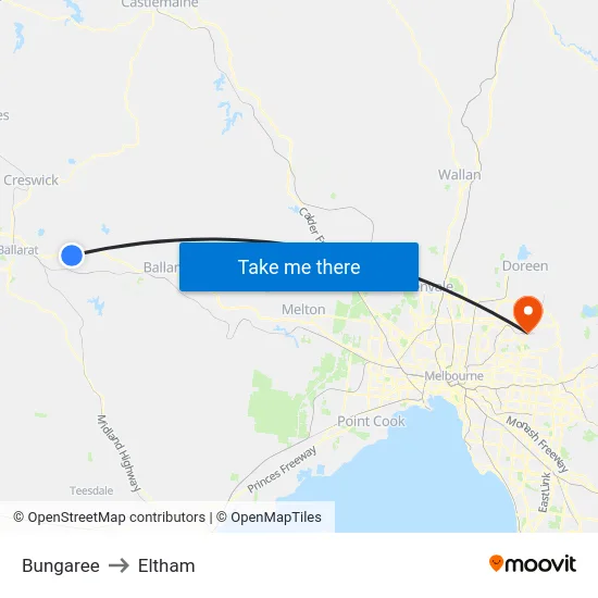 Bungaree to Eltham map