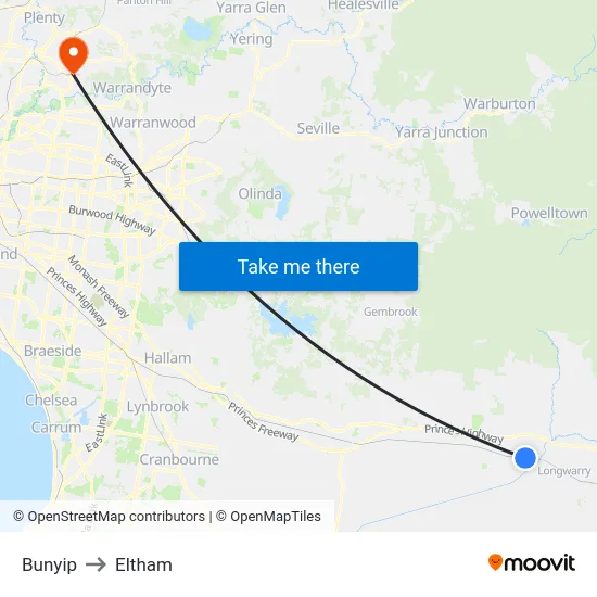 Bunyip to Eltham map