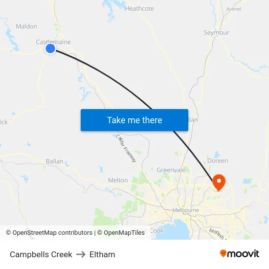 Campbells Creek to Eltham map