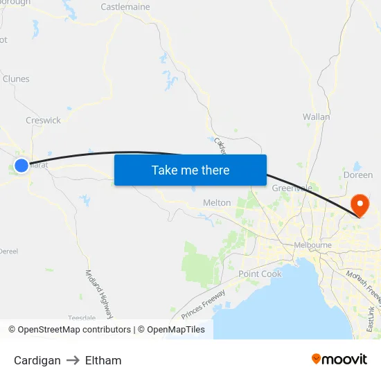 Cardigan to Eltham map
