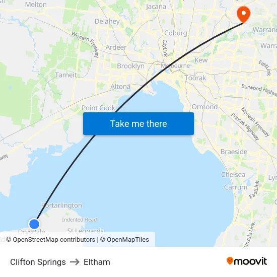 Clifton Springs to Eltham map
