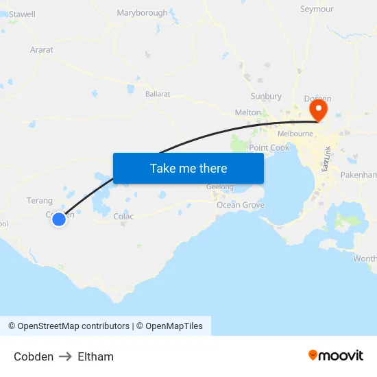Cobden to Eltham map