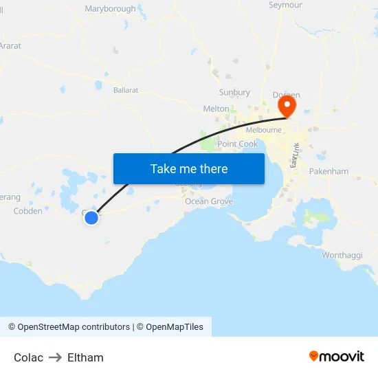 Colac to Eltham map
