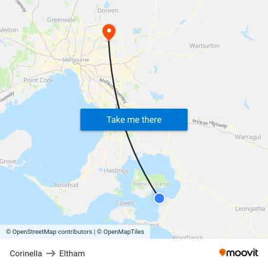 Corinella to Eltham map