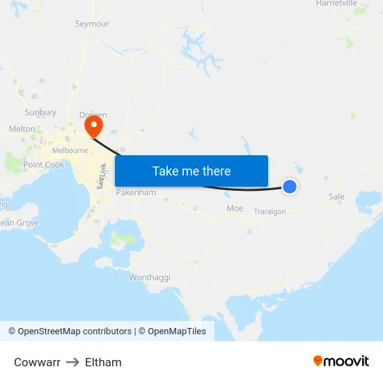 Cowwarr to Eltham map
