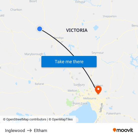 Inglewood to Eltham map