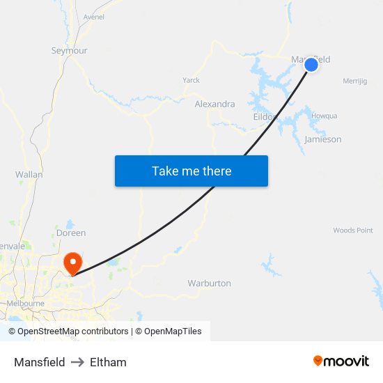 Mansfield to Eltham map