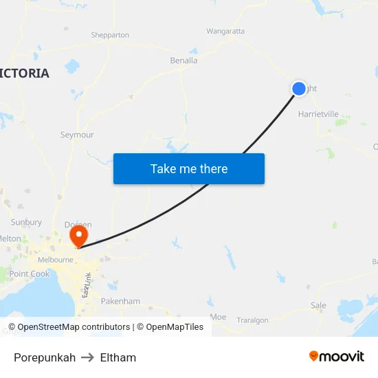 Porepunkah to Eltham map