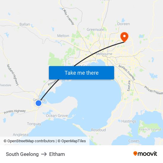 South Geelong to Eltham map