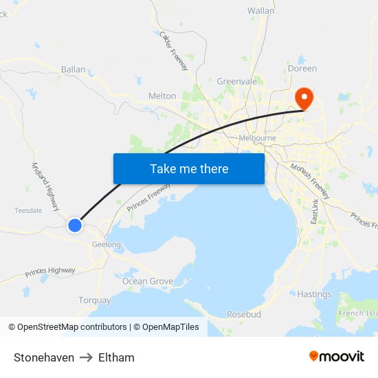 Stonehaven to Eltham map