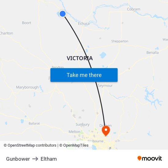 Gunbower to Eltham map