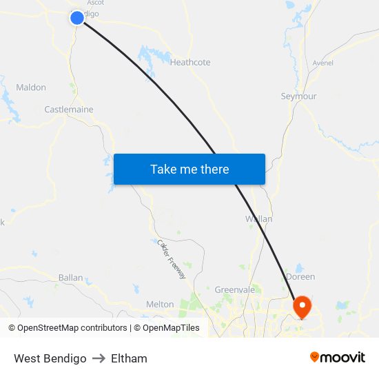 West Bendigo to Eltham map