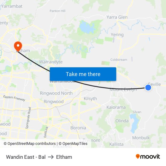 Wandin East - Bal to Eltham map