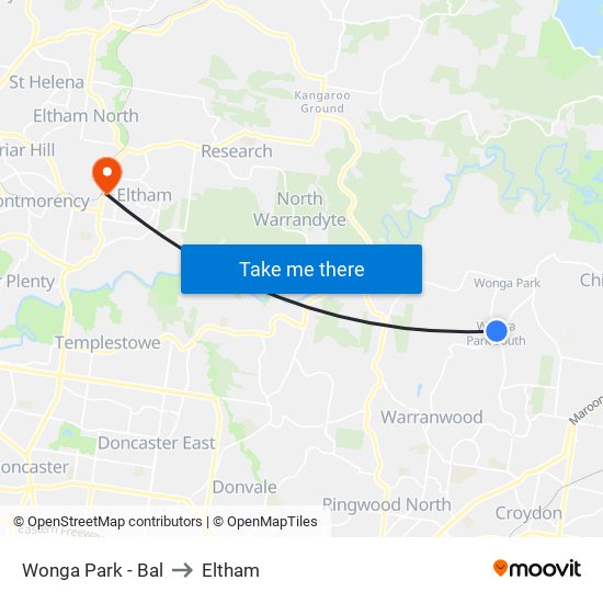 Wonga Park - Bal to Eltham map