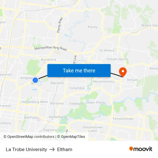 La Trobe University to Eltham map