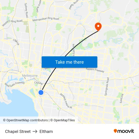 Chapel Street to Eltham map