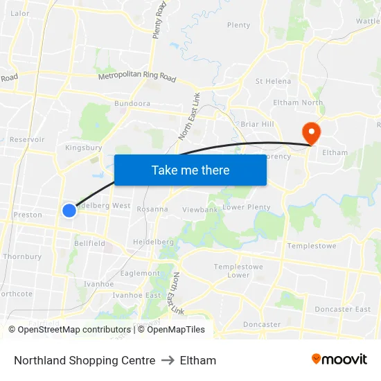 Northland Shopping Centre to Eltham map