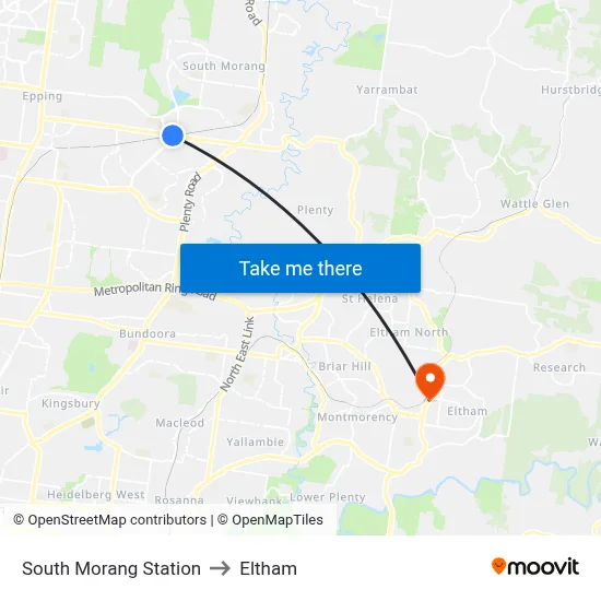 South Morang Station to Eltham map