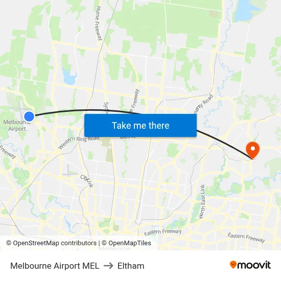 Melbourne Airport MEL to Eltham map