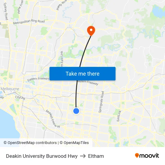 Deakin University Burwood Hwy to Eltham map