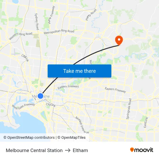 Melbourne Central Station to Eltham map