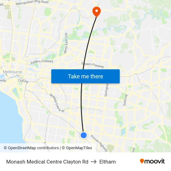 Monash Medical Centre Clayton Rd to Eltham map