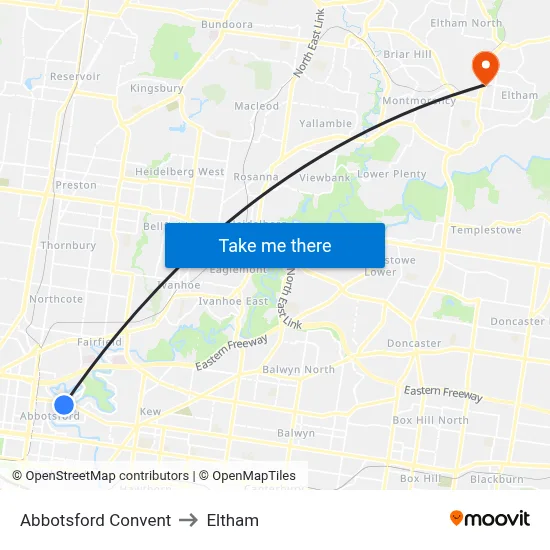Abbotsford Convent to Eltham map