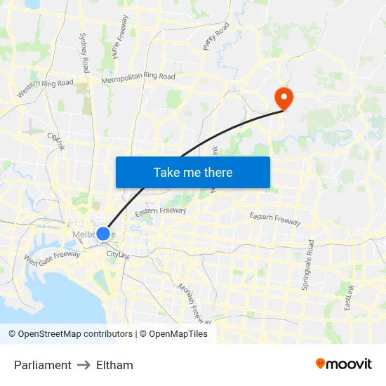 Parliament to Eltham map