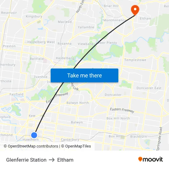 Glenferrie Station to Eltham map