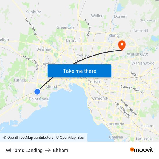 Williams Landing to Eltham map