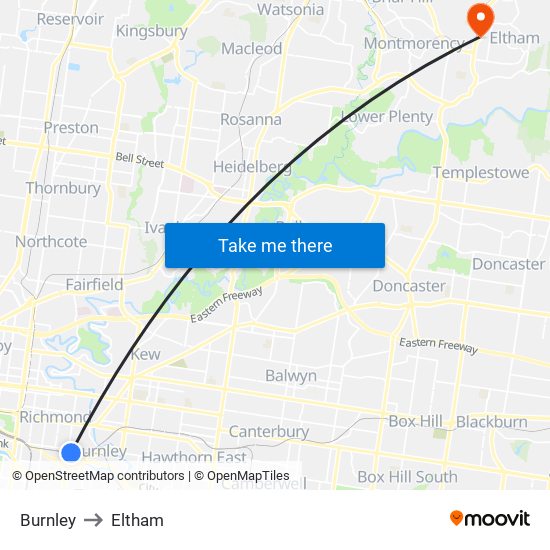 Burnley to Eltham map