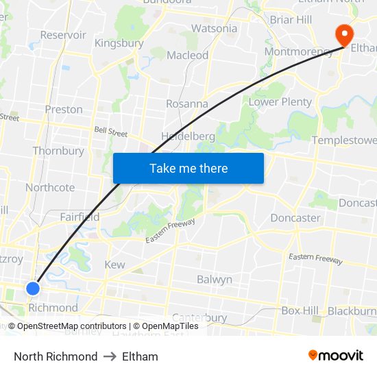 North Richmond to Eltham map