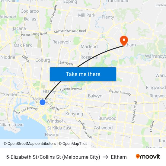 5-Elizabeth St/Collins St (Melbourne City) to Eltham map