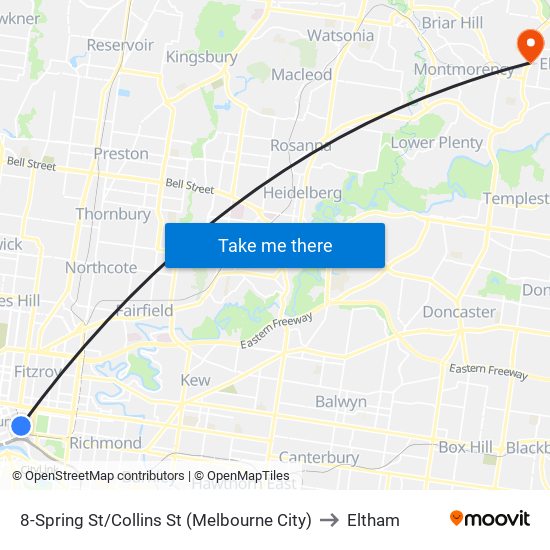 8-Spring St/Collins St (Melbourne City) to Eltham map